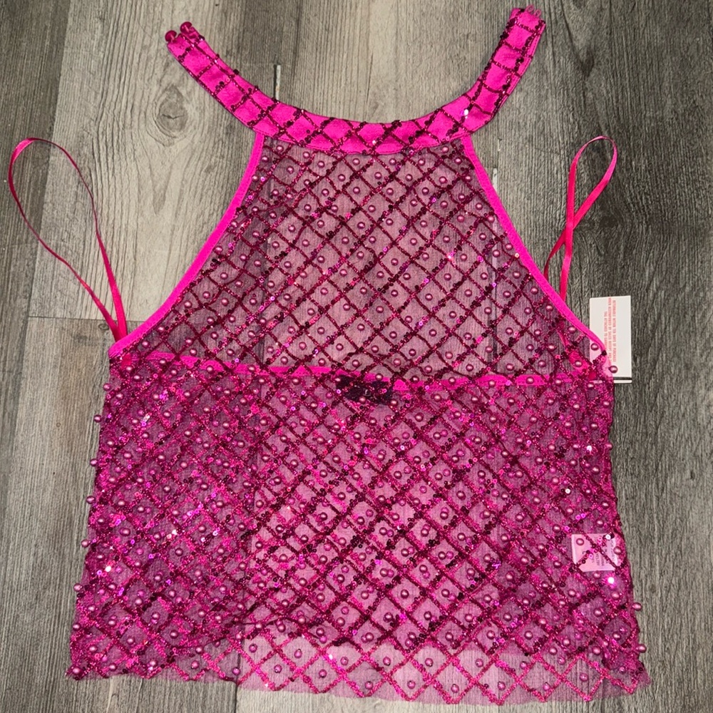 Transparent shimmer & pearl top